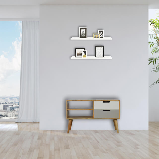 Meuble TV en bois de manguier fait main massif bien-aise.