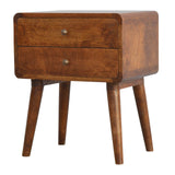 Table d'appoint incurvée en manguier massif finition bois de châtaignier.