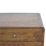 Belle table de chevet en manguier massif design scandinave avec une finition bois de châtaignier.