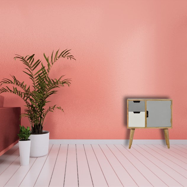 Meuble de salon design scandinave bicolore en manguier massif.