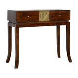 Table de console luxe en manguier massif avec 2 tiroirs sculptés en feuille de laiton.