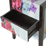 Meuble bas floral collections de meubles luxe bicolore foncé et imprimé fabriqué à partir de bois de manguier massif famille bois teck.