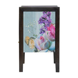 Meuble en bois exotique fait-main imprimé floral art déco.