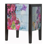 Acheter un petit meuble de rangement imprimé exotique pas cher fabriqué à la main en manguier bois massif tropical.