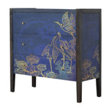 Meuble de rangement pour chambre à coucher qui peut être accompagner par notre table d'appoint Mayah™ en manguier massif motif bleu nuit.