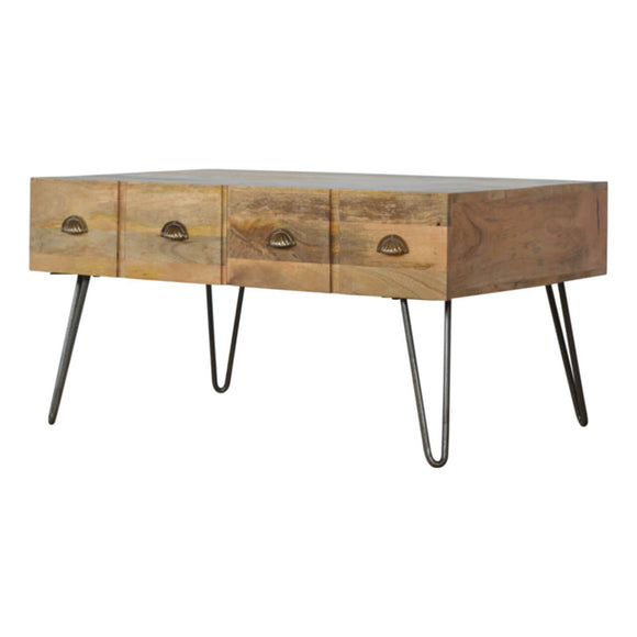 Bien-aise, table basse de style industriel en bois massif pas cher.
