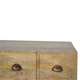 Table basse de salon design en bois de manguier de forme rectangulaire. 