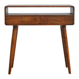 Acheter un bureau en bois design exotique famille bois teck massif polyvalent de couleur bois foncé naturel en manguier massif avec 2 tiroirs de rangements et des pieds obliques design scandinave.