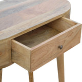 Table console style année 50 avec un tiroir coloris bois clair fait-main.