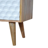 Petit meuble de rangement avec une porte coulissante de style contemporain en bois naturel.