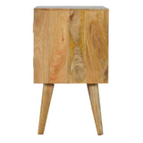 Meuble d'appoint fait main de style nordique teinte foncé en bois naturel brut de forme rectangulaire parfait pour être un bout de canapé en bois nutrel.