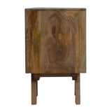 Petit meuble d'appoint, un parfait complément pour un meuble tv en bois une commode en bois naturel.