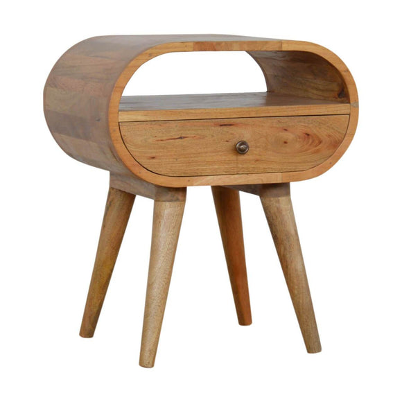 Table de chevet en bois massif de forme circulaire avec un tiroir