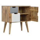 Table d'appoint 2 tiroirs en manguier massif composé d'une armoire de rangement. Idéale pour accompagner un meuble de bureau en bois teck design. 