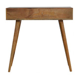 Achetez une table console design et contemporaine pas cher sculptée de forme rectangulaire avec des pieds obliques, coloris foncé, fabriquée à partir de bois de manguier massif, bois exotique.