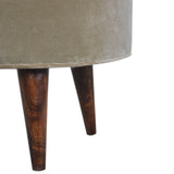 Pouf de salon style vintage, pieds coloris marron foncé en manguier massif fait-main.