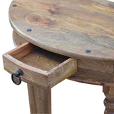 Meuble de salon en bois exotique, une table TV en bois massif coloris vieilli bois naturel.