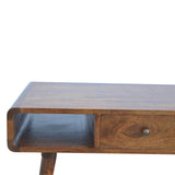 Petite table basse design en bois de couleur teinte foncée en manguier massif avec 1 tiroirs
