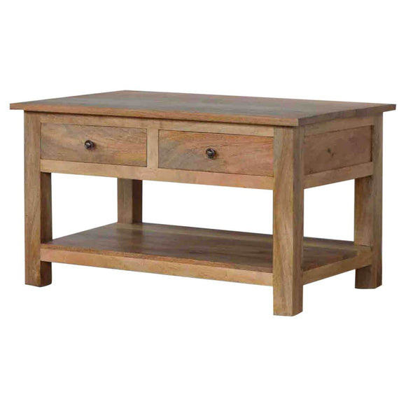 Table basse en bois massif style campagnard composée de 4 tiroirs