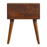 Table d'appoint, chevet design scandinave teinte couleur miel foncé. 
